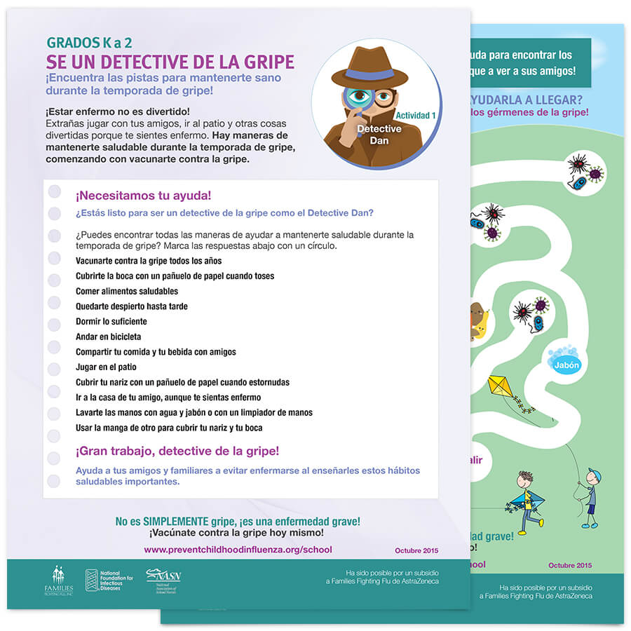 Keep Flu out of School Grades K-2 Worksheet - Spanish