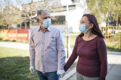 couple wearing face masks